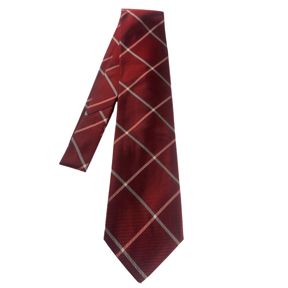 Paul Fredrick Red Plaid Silk Tie Hand Tailored Made in USA NWT‎